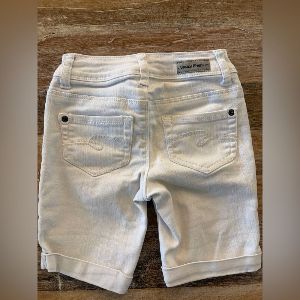 Justice Premium Girls White Stretch Denim Bermuda Shorts, Size 8 S - Picture 6 of 11
